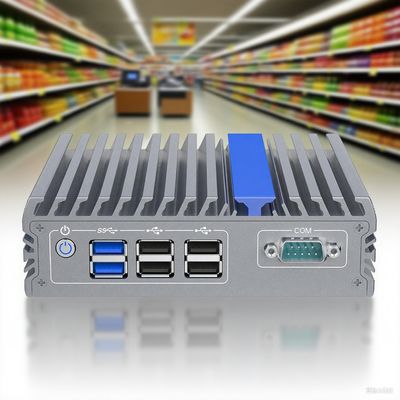 DIN-Rail J3710 Quad Core Fanless Mini Computer con ampia tensione per il controllo industriale